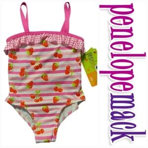 Penelope Mack Cherry & Strawberry One Piece Swimsuit with Ruffle Detail